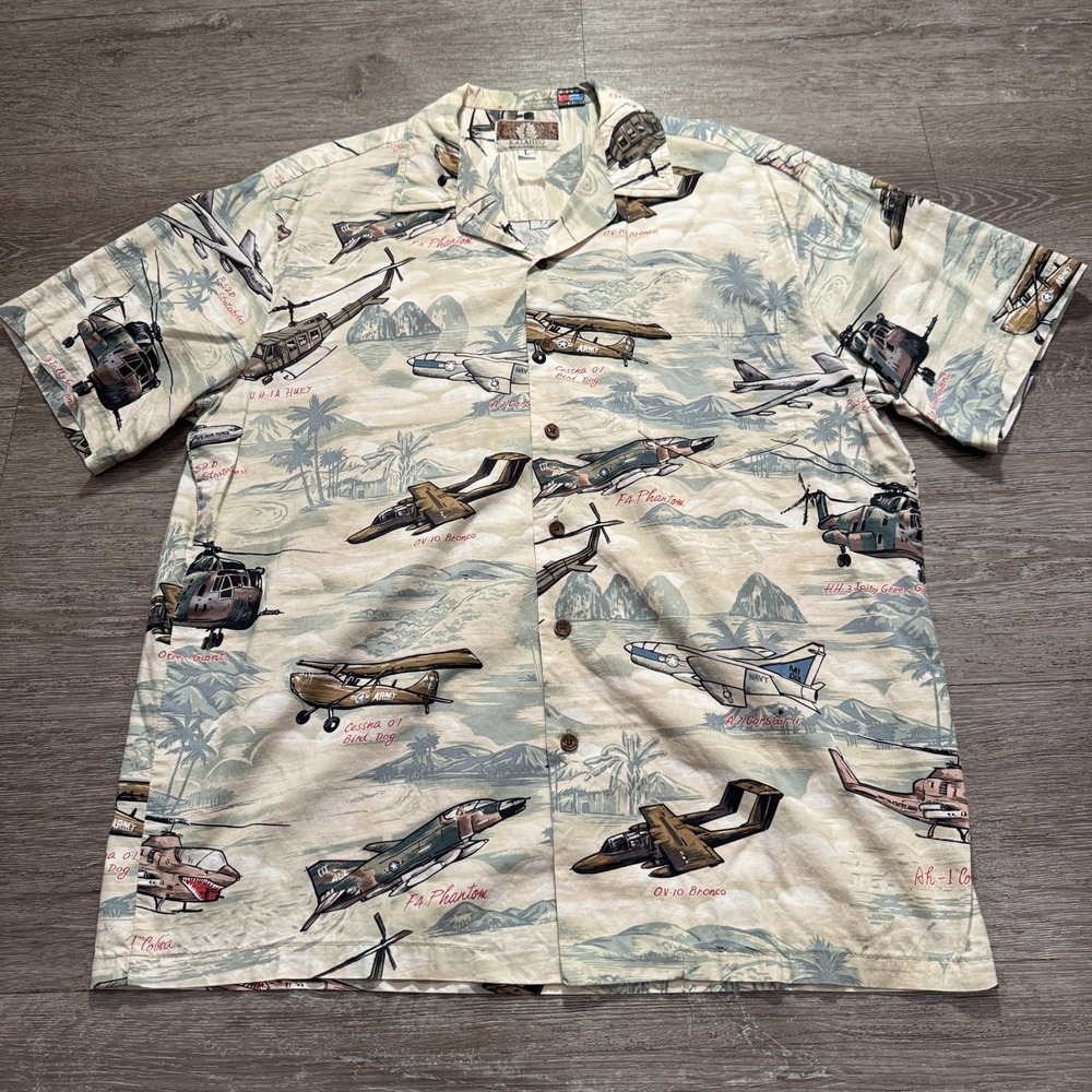 Vintage Kalaheo Shirt Large WWII Aircraft Fighter Planes Aloha TIKI Military 80s